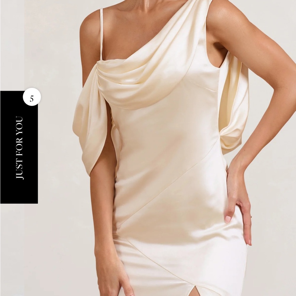 Club L London Cream Draped Back Evening Dress - Picture 2 of 5